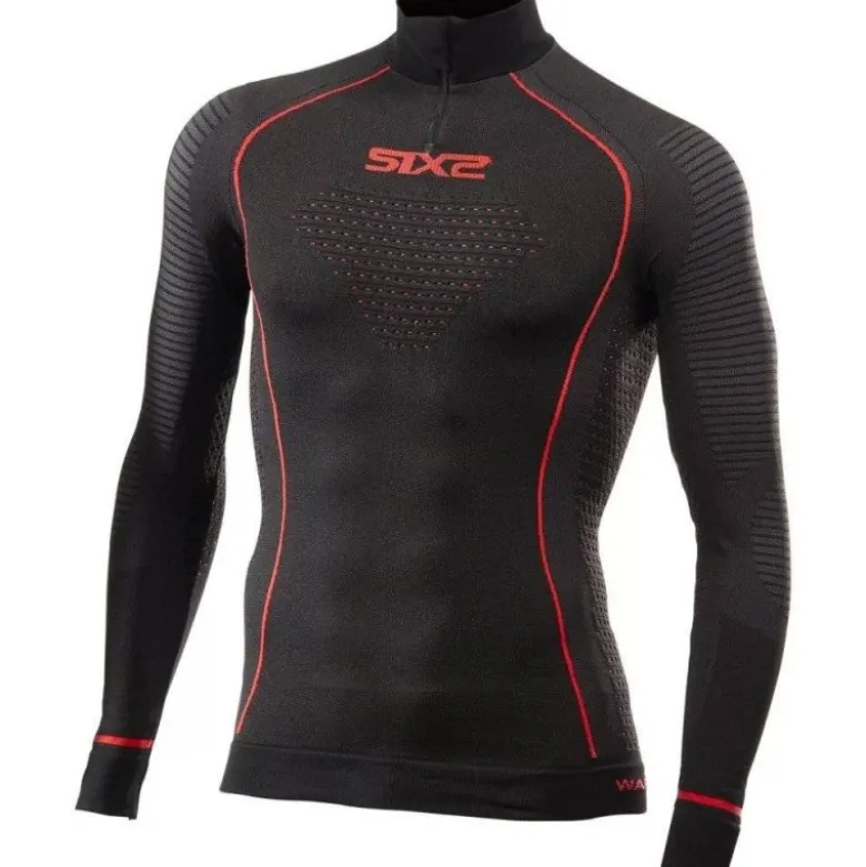 Maglia Tecnica Termica Lupetto Con Zip Unisex Sixs TS13W-CU Nero Rosso