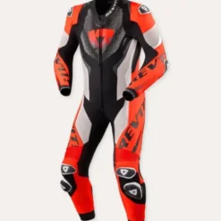Tuta Intera In Pelle Revit Hyperspeed 3 Grigio Chiaro Neon Rosso